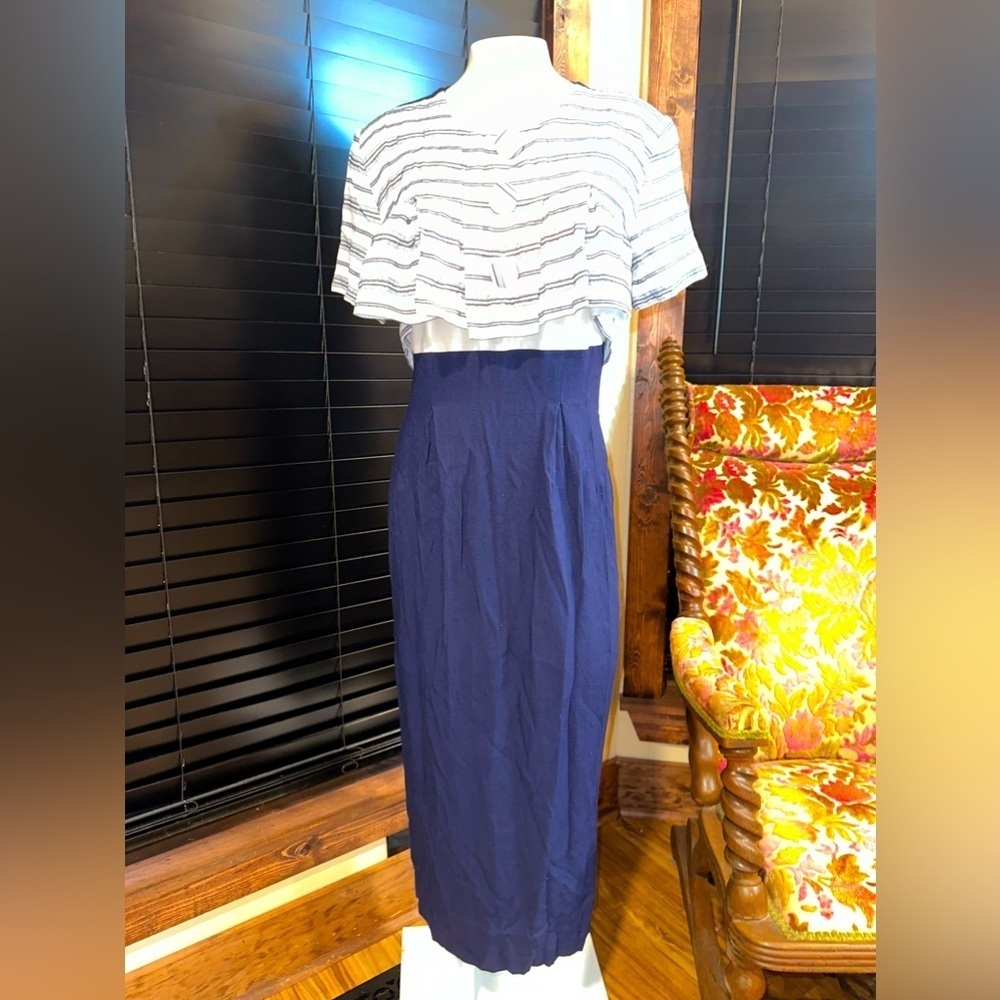 Vintage Brioche Navy and White Striped Pencil Skirt Dress